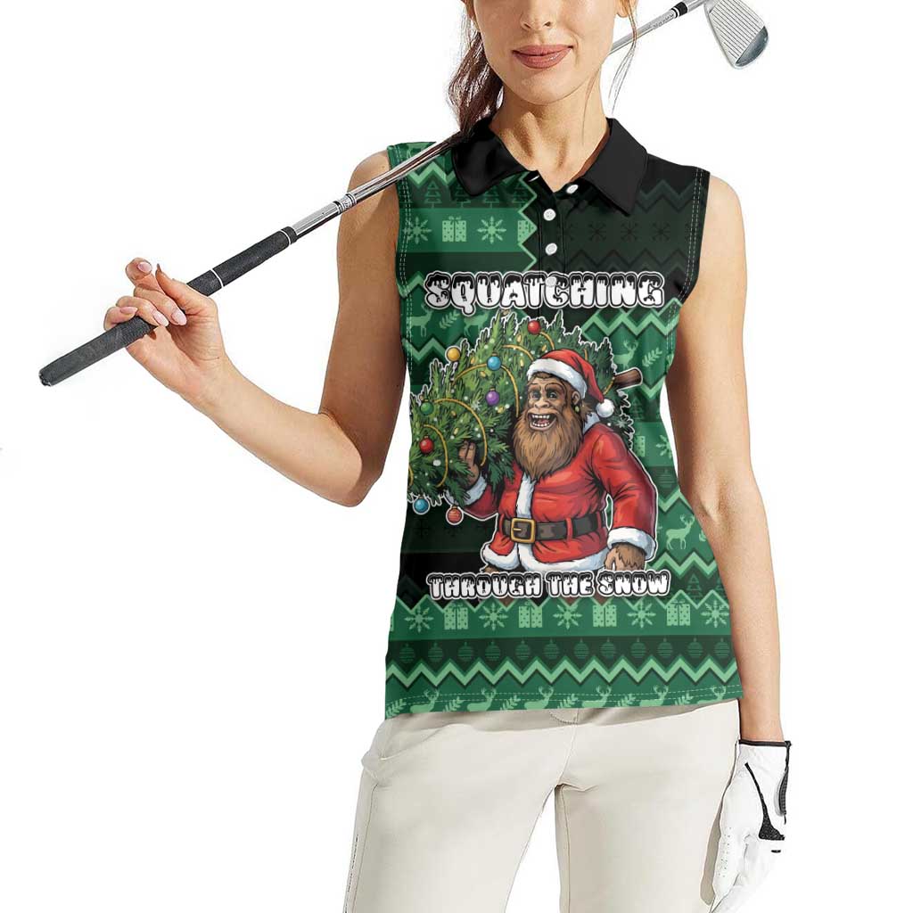 Bigfoot Christmas Women Sleeveless Polo Shirt Squatching Through The Snow - Wonder Print Shop