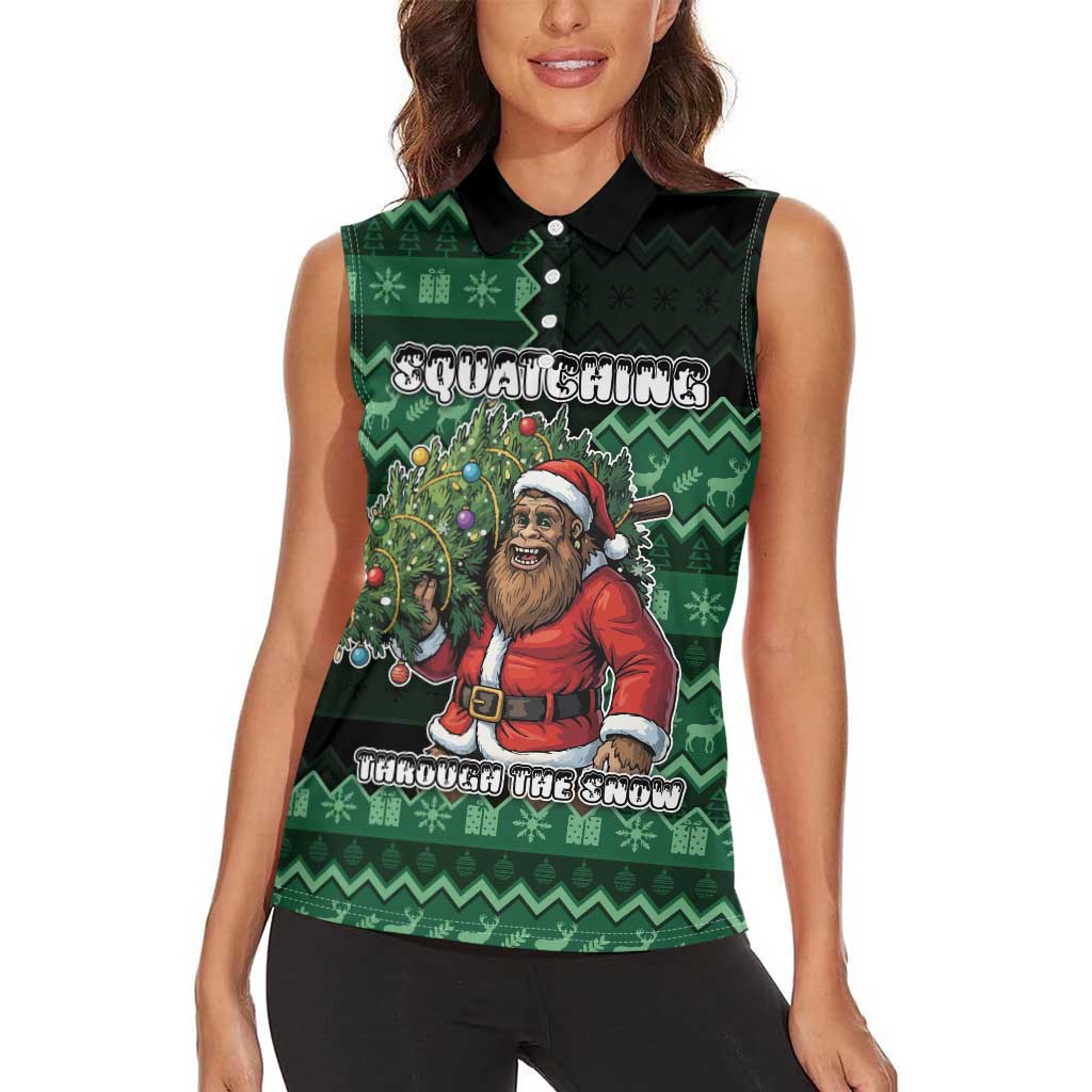 Bigfoot Christmas Women Sleeveless Polo Shirt Squatching Through The Snow - Wonder Print Shop