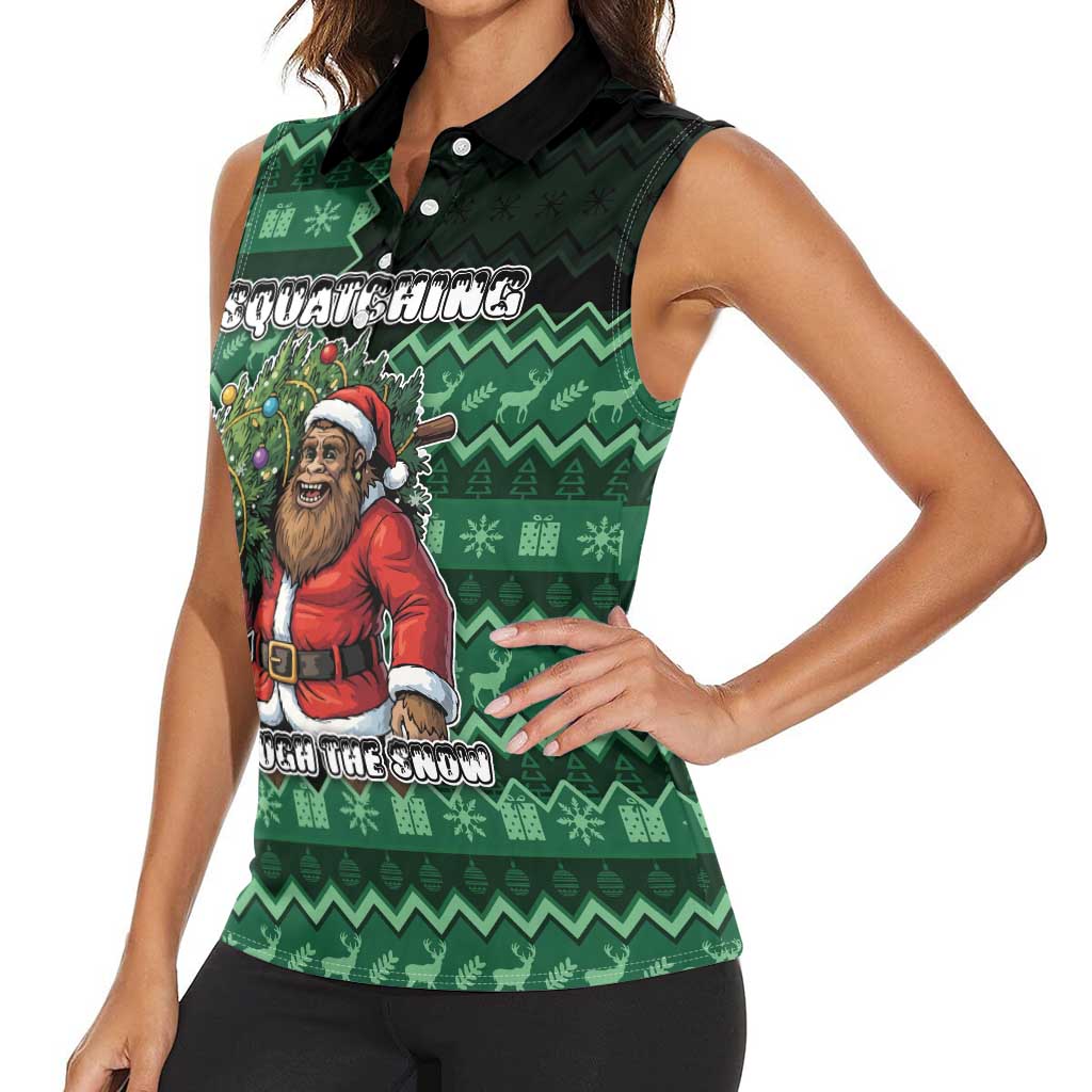 Bigfoot Christmas Women Sleeveless Polo Shirt Squatching Through The Snow - Wonder Print Shop
