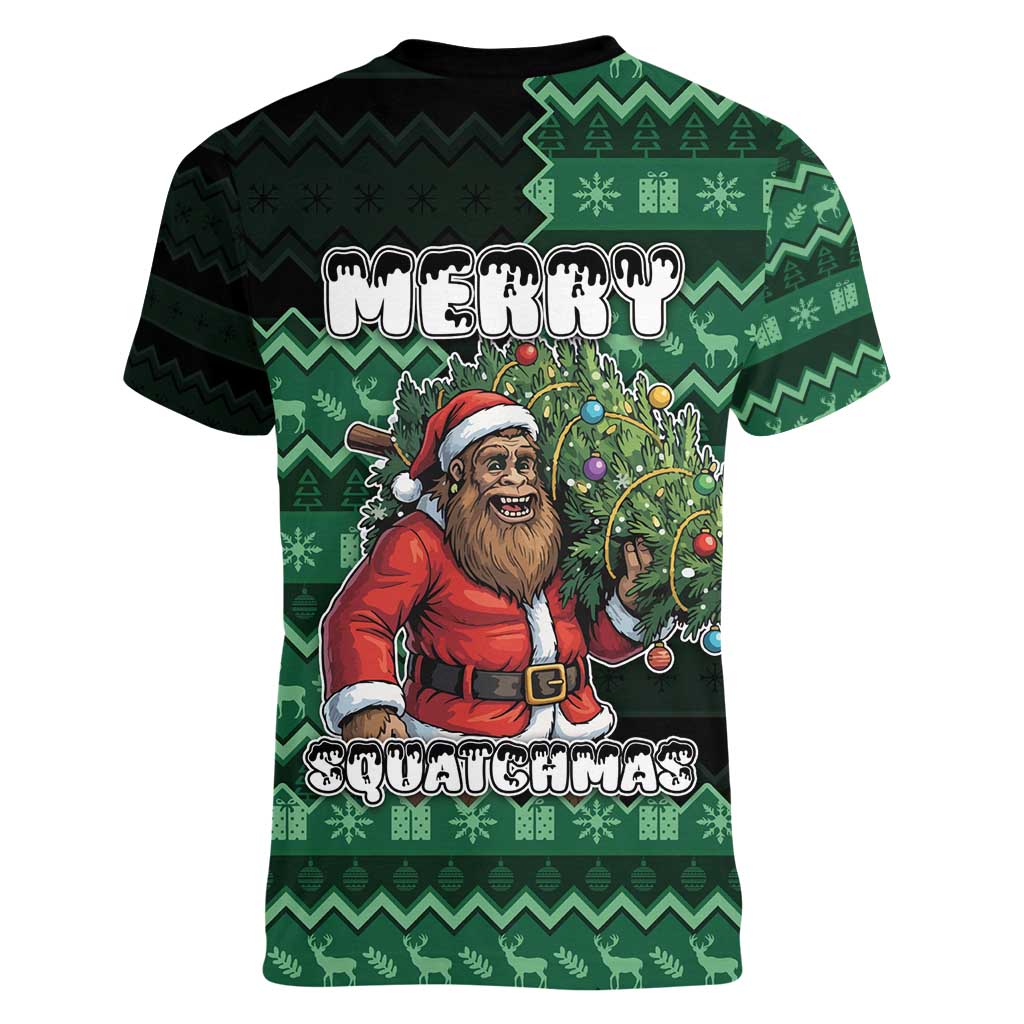 Bigfoot Christmas Women V-Neck T-Shirt Squatching Through The Snow - Wonder Print Shop