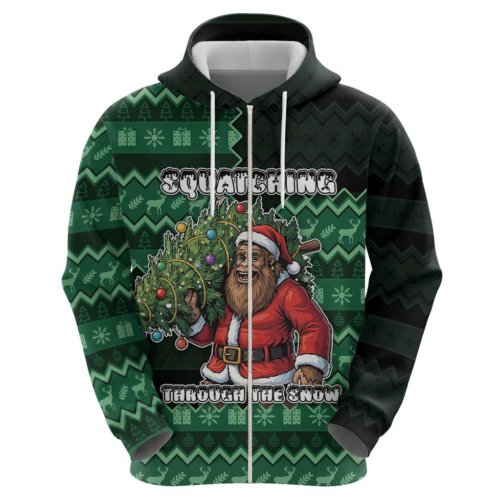Bigfoot Christmas Zip Hoodie Squatching Through The Snow - Wonder Print Shop