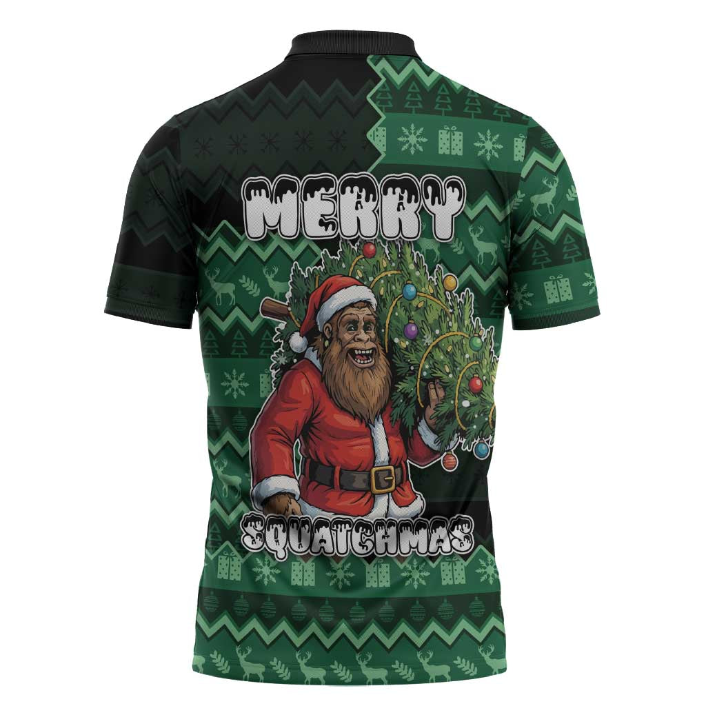 Bigfoot Christmas Zipper Polo Shirt Squatching Through The Snow - Wonder Print Shop