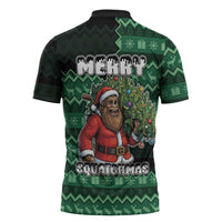 Bigfoot Christmas Zipper Polo Shirt Squatching Through The Snow - Wonder Print Shop