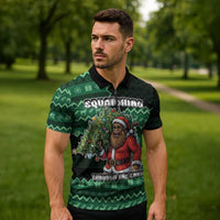 Bigfoot Christmas Zipper Polo Shirt Squatching Through The Snow - Wonder Print Shop