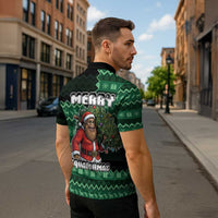 Bigfoot Christmas Zipper Polo Shirt Squatching Through The Snow - Wonder Print Shop