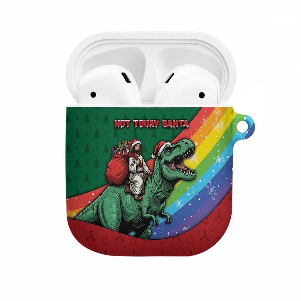 T Rex And Jesus Christmas AirPods Case Not Today Santa - Wonder Print Shop