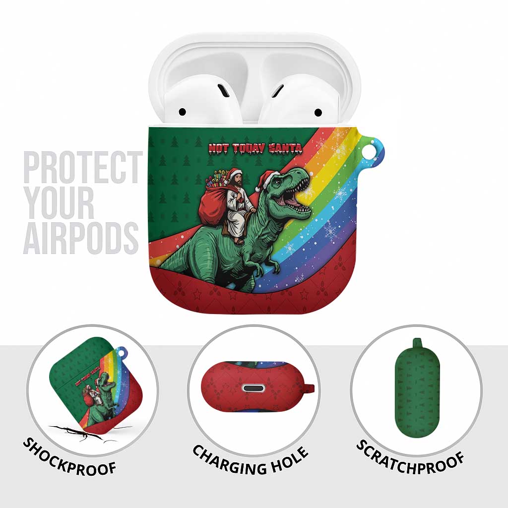 T Rex And Jesus Christmas AirPods Case Not Today Santa - Wonder Print Shop
