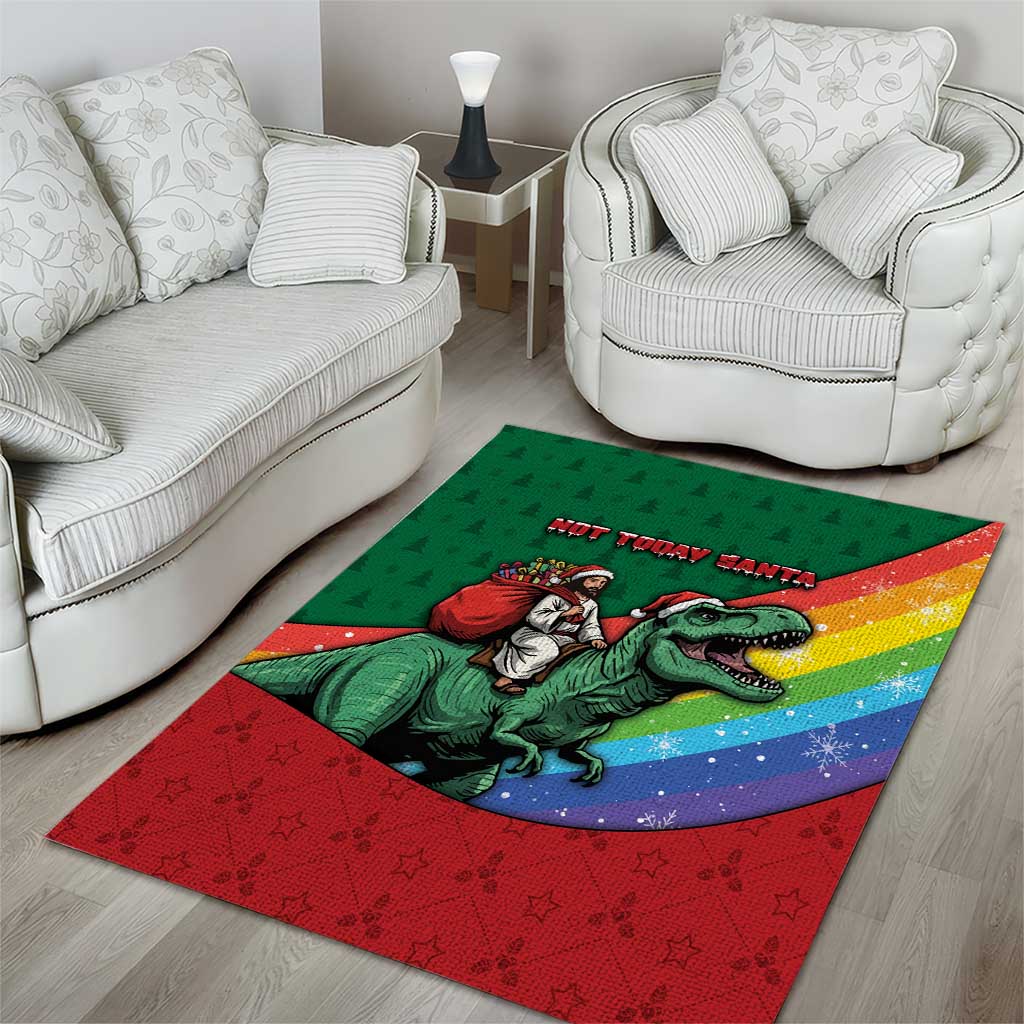 T Rex And Jesus Christmas Area Rug Not Today Santa - Wonder Print Shop