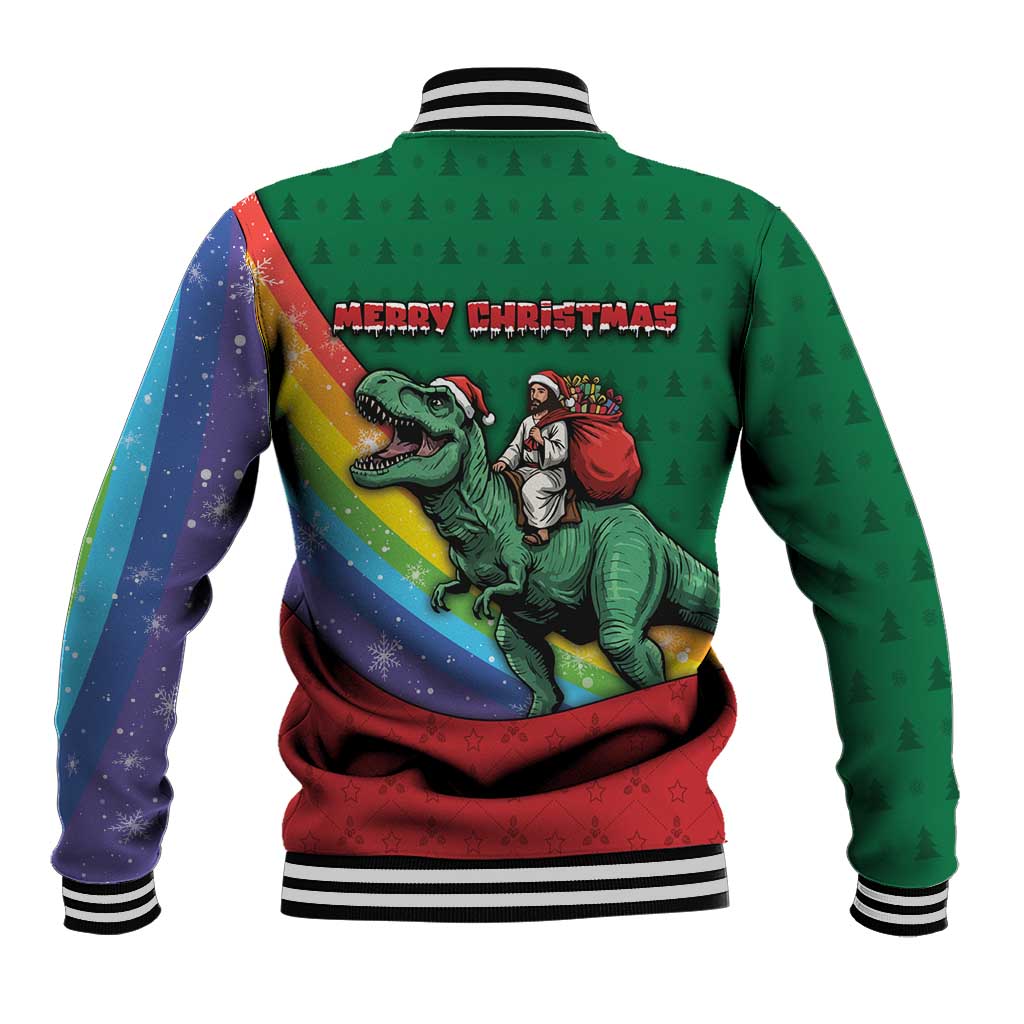 T Rex And Jesus Christmas Baseball Jacket Not Today Santa - Wonder Print Shop