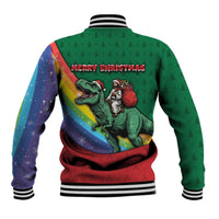 T Rex And Jesus Christmas Baseball Jacket Not Today Santa - Wonder Print Shop