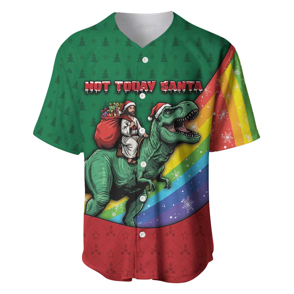 T Rex And Jesus Christmas Baseball Jersey Not Today Santa - Wonder Print Shop