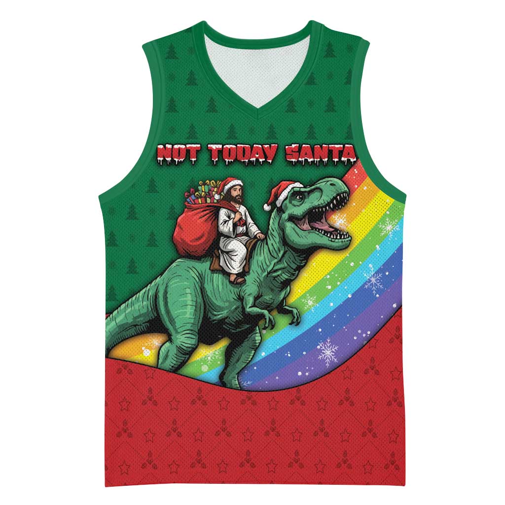 T Rex And Jesus Christmas Basketball Jersey Not Today Santa - Wonder Print Shop