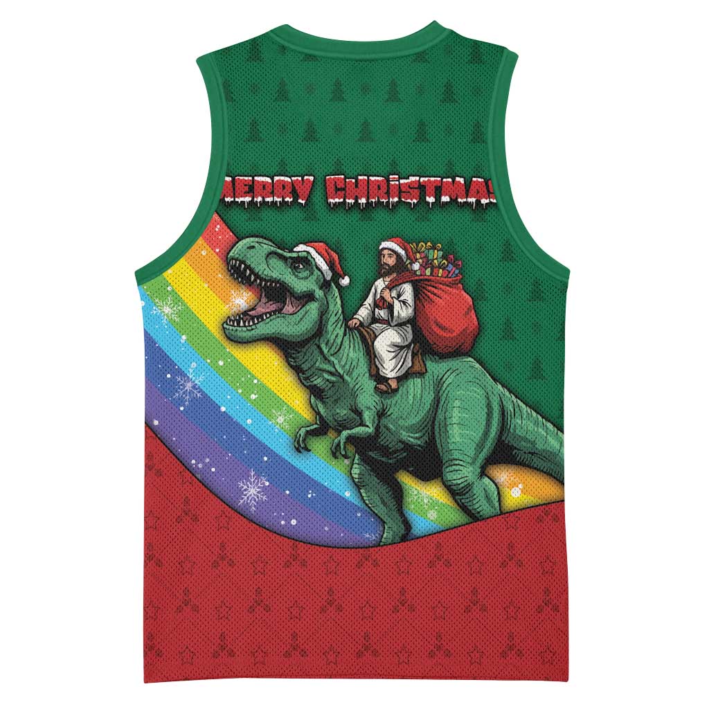 T Rex And Jesus Christmas Basketball Jersey Not Today Santa - Wonder Print Shop