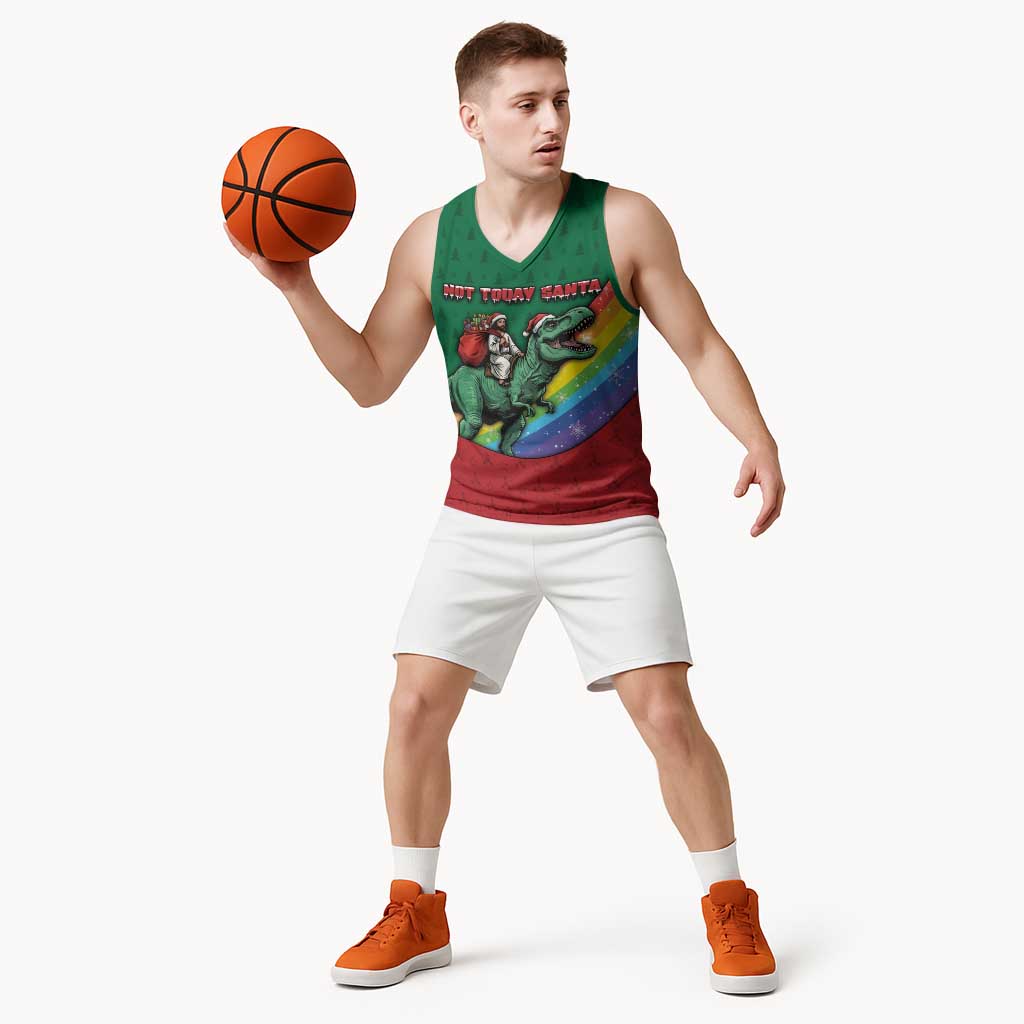 T Rex And Jesus Christmas Basketball Jersey Not Today Santa - Wonder Print Shop