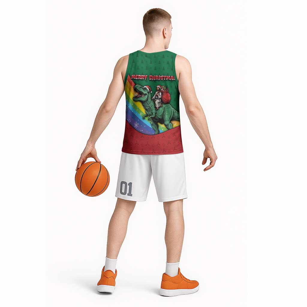 T Rex And Jesus Christmas Basketball Jersey Not Today Santa - Wonder Print Shop