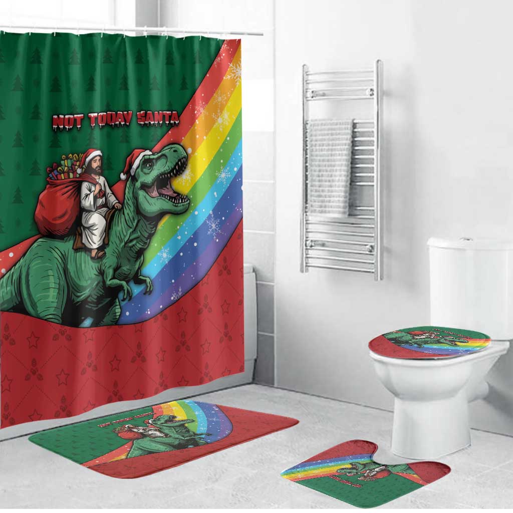 T Rex And Jesus Christmas Bathroom Set Not Today Santa - Wonder Print Shop