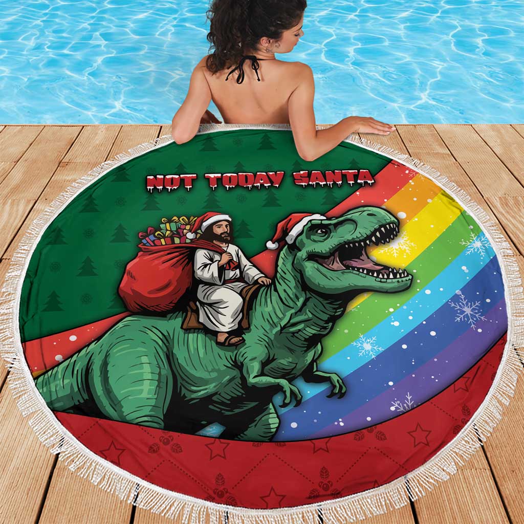 T Rex And Jesus Christmas Beach Blanket Not Today Santa - Wonder Print Shop