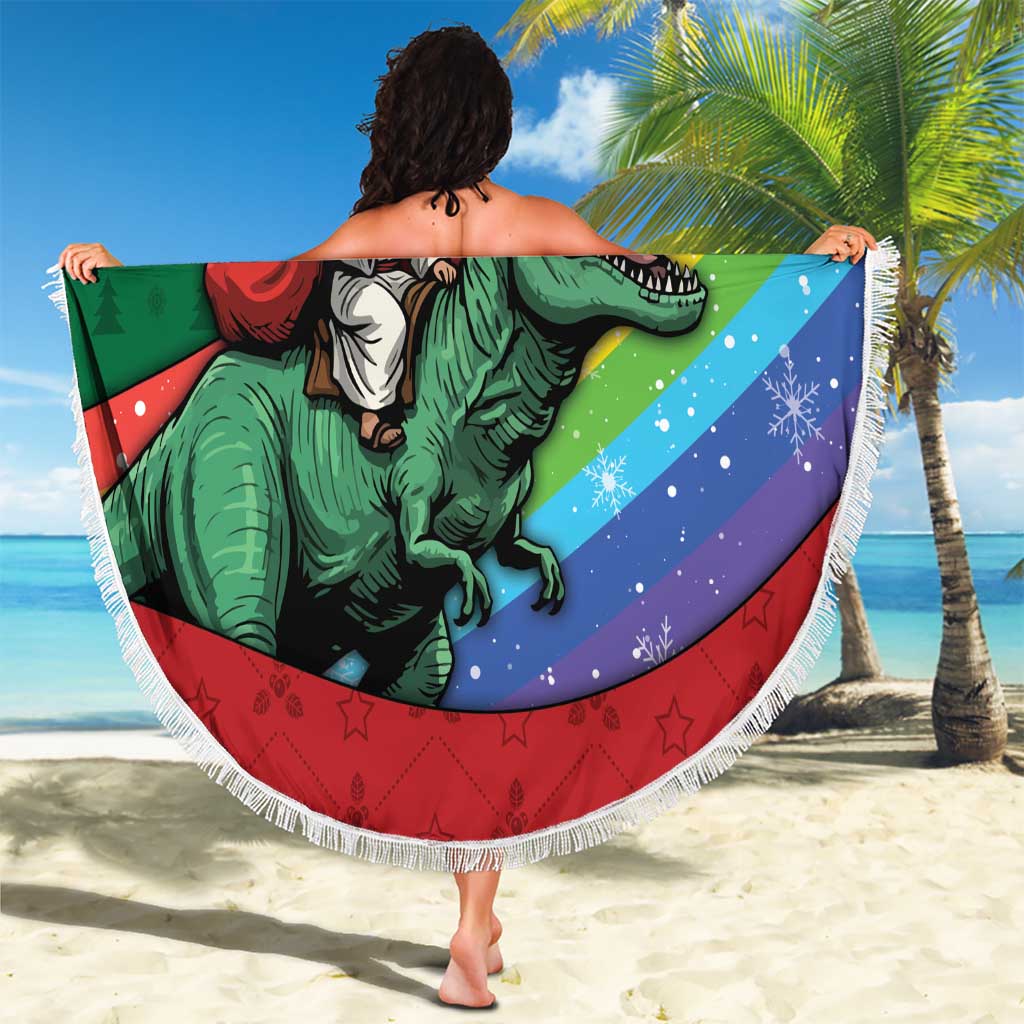 T Rex And Jesus Christmas Beach Blanket Not Today Santa - Wonder Print Shop