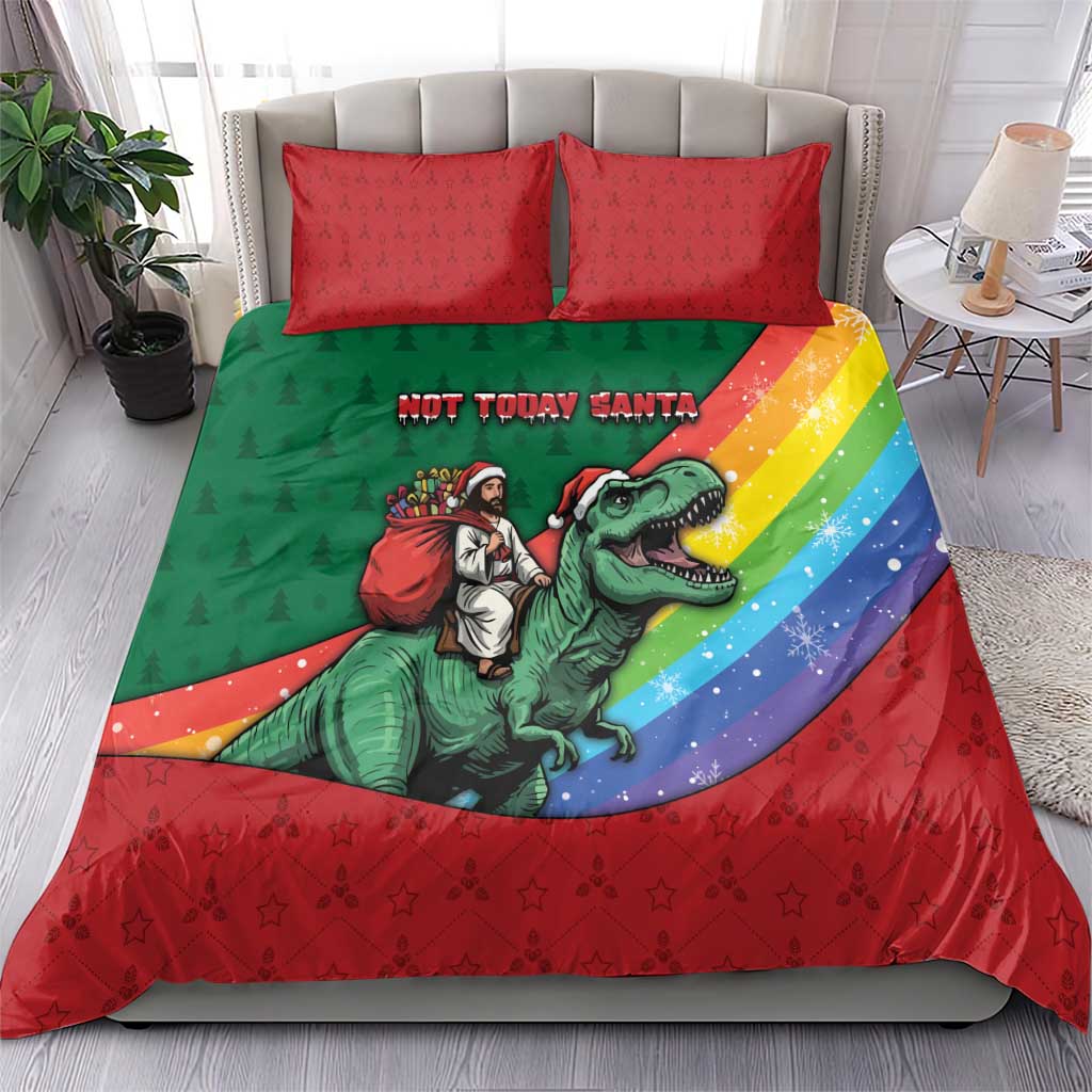 T Rex And Jesus Christmas Bedding Set Not Today Santa - Wonder Print Shop