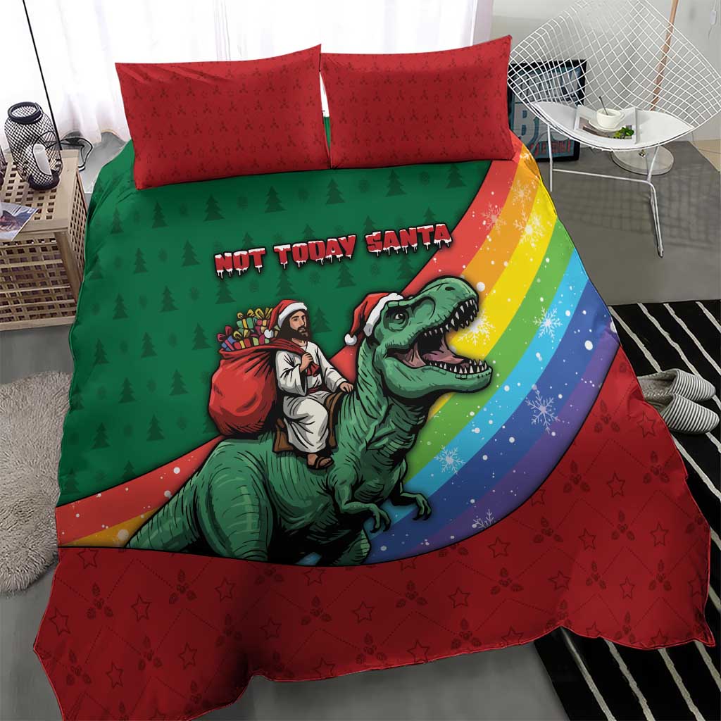T Rex And Jesus Christmas Bedding Set Not Today Santa - Wonder Print Shop