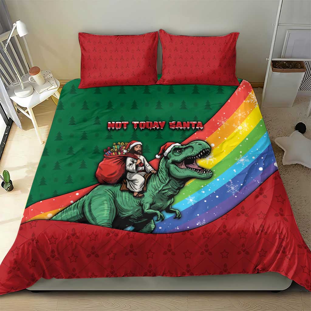 T Rex And Jesus Christmas Bedding Set Not Today Santa - Wonder Print Shop