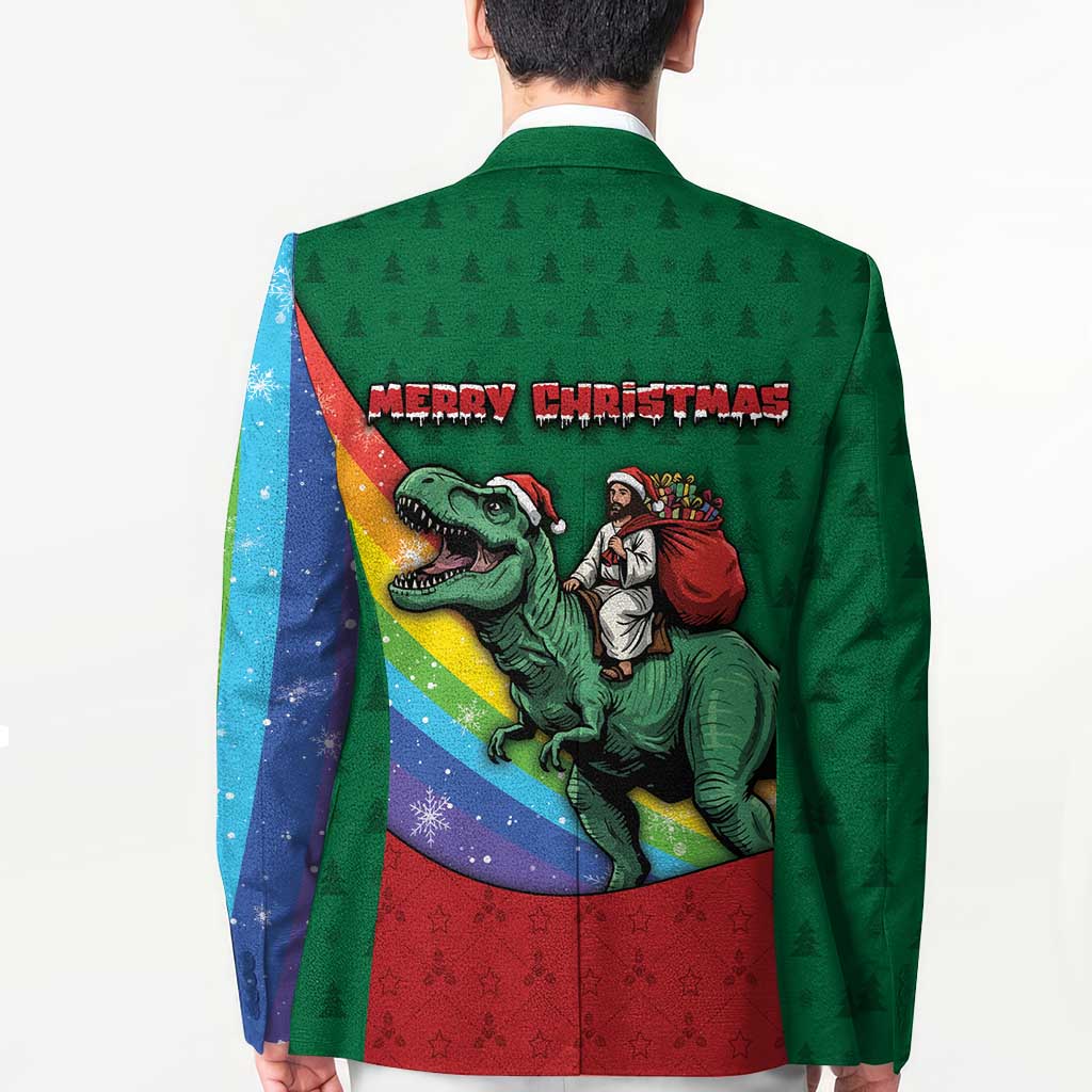 T Rex And Jesus Christmas Blazer Not Today Santa - Wonder Print Shop