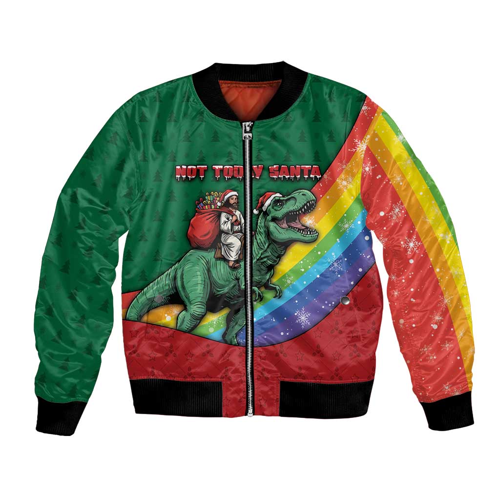 T Rex And Jesus Christmas Bomber Jacket Not Today Santa - Wonder Print Shop