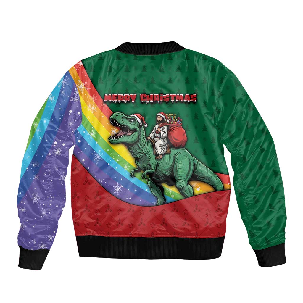 T Rex And Jesus Christmas Bomber Jacket Not Today Santa - Wonder Print Shop