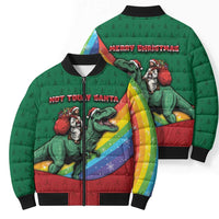 T Rex And Jesus Christmas Bomber Puffer Jacket Not Today Santa - Wonder Print Shop