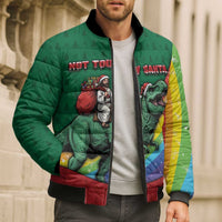 T Rex And Jesus Christmas Bomber Puffer Jacket Not Today Santa - Wonder Print Shop
