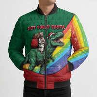T Rex And Jesus Christmas Bomber Puffer Jacket Not Today Santa - Wonder Print Shop