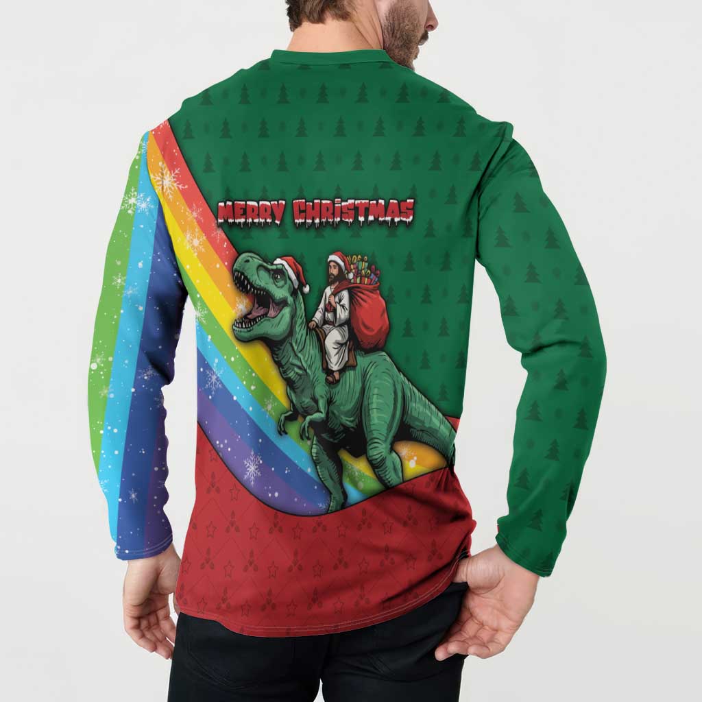 T Rex And Jesus Christmas Button Sweatshirt Not Today Santa - Wonder Print Shop