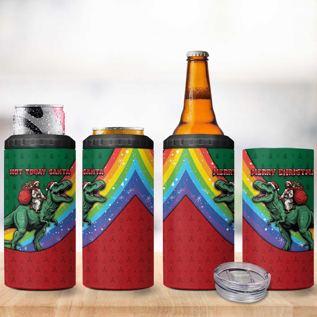 T Rex And Jesus Christmas 4 in 1 Can Cooler Tumbler Not Today Santa - Wonder Print Shop