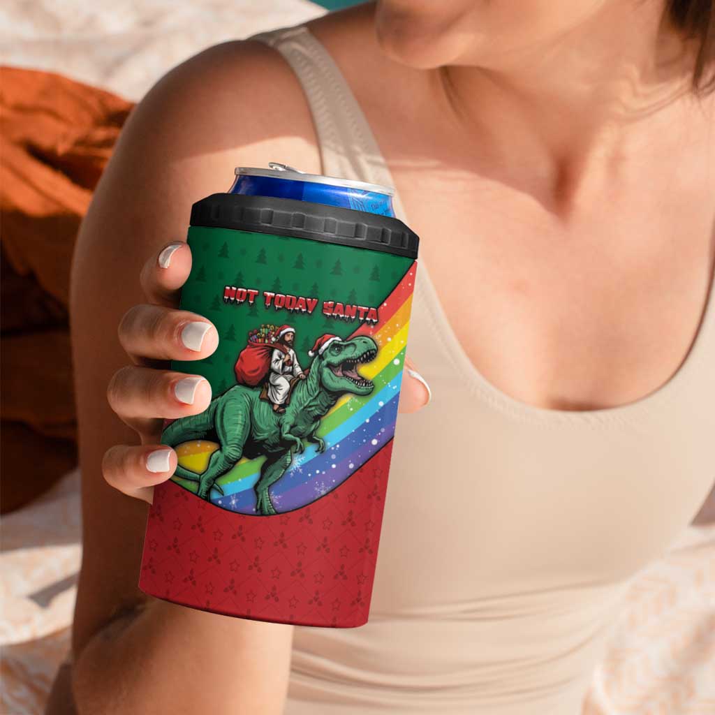 T Rex And Jesus Christmas 4 in 1 Can Cooler Tumbler Not Today Santa - Wonder Print Shop