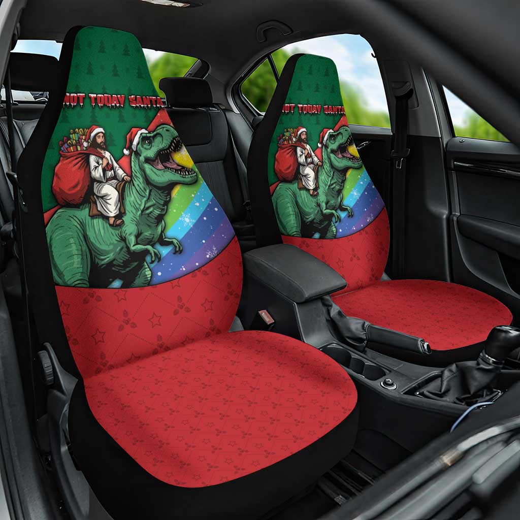 T Rex And Jesus Christmas Car Seat Cover Not Today Santa - Wonder Print Shop