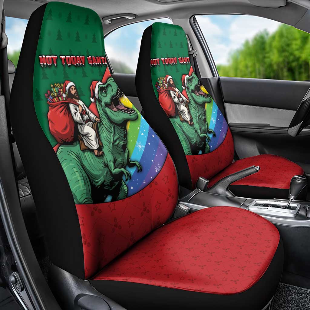 T Rex And Jesus Christmas Car Seat Cover Not Today Santa - Wonder Print Shop
