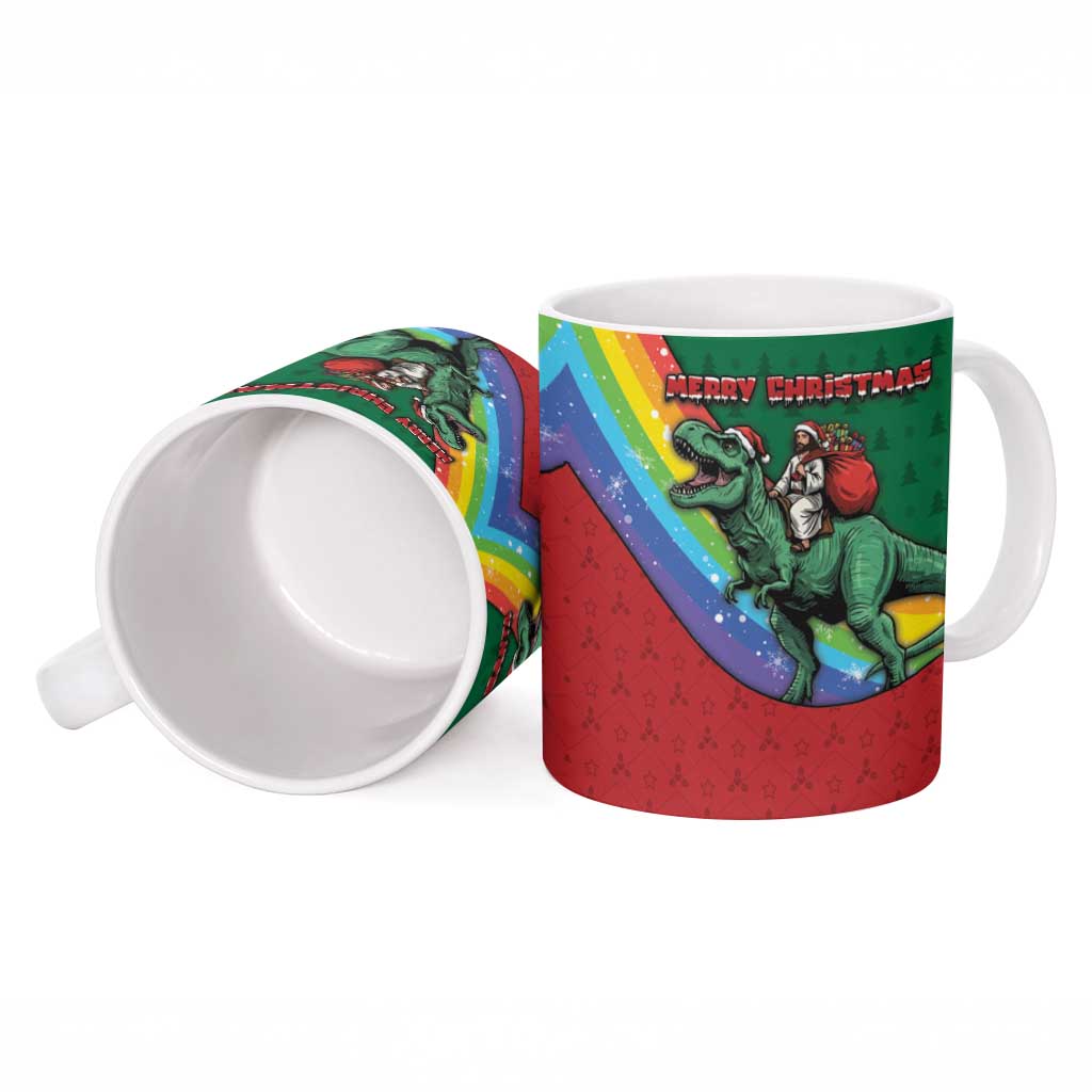 T Rex And Jesus Christmas Ceramic Mug Not Today Santa - Wonder Print Shop