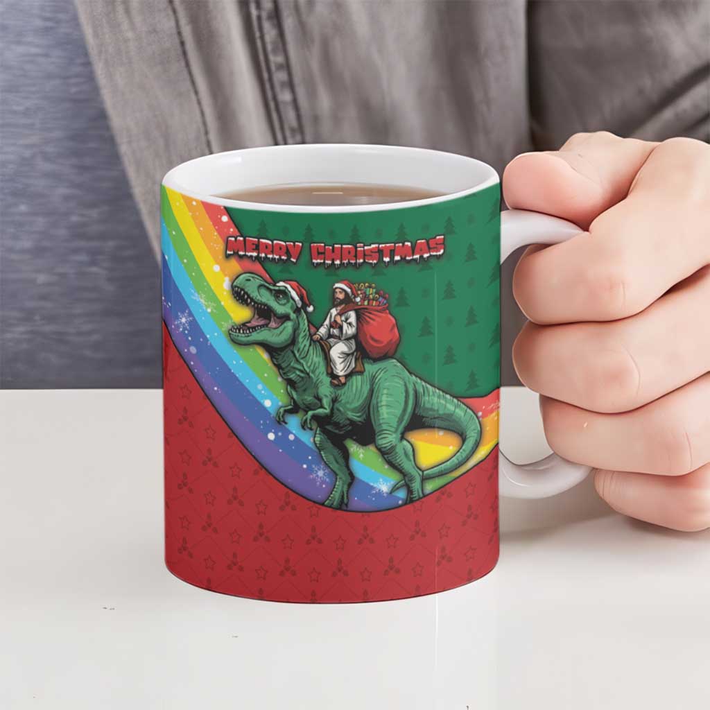 T Rex And Jesus Christmas Ceramic Mug Not Today Santa - Wonder Print Shop