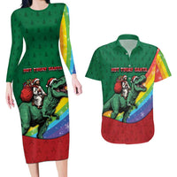 T Rex And Jesus Christmas Couples Matching Long Sleeve Bodycon Dress and Hawaiian Shirt Not Today Santa - Wonder Print Shop