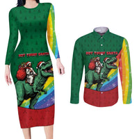 T Rex And Jesus Christmas Couples Matching Long Sleeve Bodycon Dress and Long Sleeve Button Shirt Not Today Santa - Wonder Print Shop