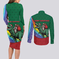 T Rex And Jesus Christmas Couples Matching Long Sleeve Bodycon Dress and Long Sleeve Button Shirt Not Today Santa - Wonder Print Shop