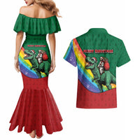T Rex And Jesus Christmas Couples Matching Mermaid Dress and Hawaiian Shirt Not Today Santa - Wonder Print Shop