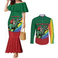 T Rex And Jesus Christmas Couples Matching Mermaid Dress and Long Sleeve Button Shirt Not Today Santa - Wonder Print Shop
