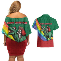 T Rex And Jesus Christmas Couples Matching Off Shoulder Short Dress and Hawaiian Shirt Not Today Santa - Wonder Print Shop