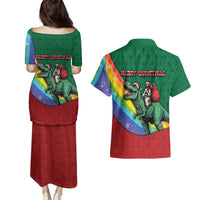 T Rex And Jesus Christmas Couples Matching Puletasi and Hawaiian Shirt Not Today Santa - Wonder Print Shop