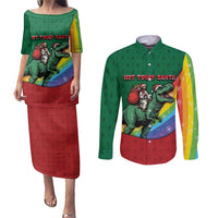 T Rex And Jesus Christmas Couples Matching Puletasi and Long Sleeve Button Shirt Not Today Santa - Wonder Print Shop