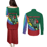 T Rex And Jesus Christmas Couples Matching Puletasi and Long Sleeve Button Shirt Not Today Santa - Wonder Print Shop