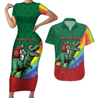 T Rex And Jesus Christmas Couples Matching Short Sleeve Bodycon Dress and Hawaiian Shirt Not Today Santa - Wonder Print Shop