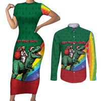 T Rex And Jesus Christmas Couples Matching Short Sleeve Bodycon Dress and Long Sleeve Button Shirt Not Today Santa - Wonder Print Shop