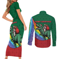 T Rex And Jesus Christmas Couples Matching Short Sleeve Bodycon Dress and Long Sleeve Button Shirt Not Today Santa - Wonder Print Shop